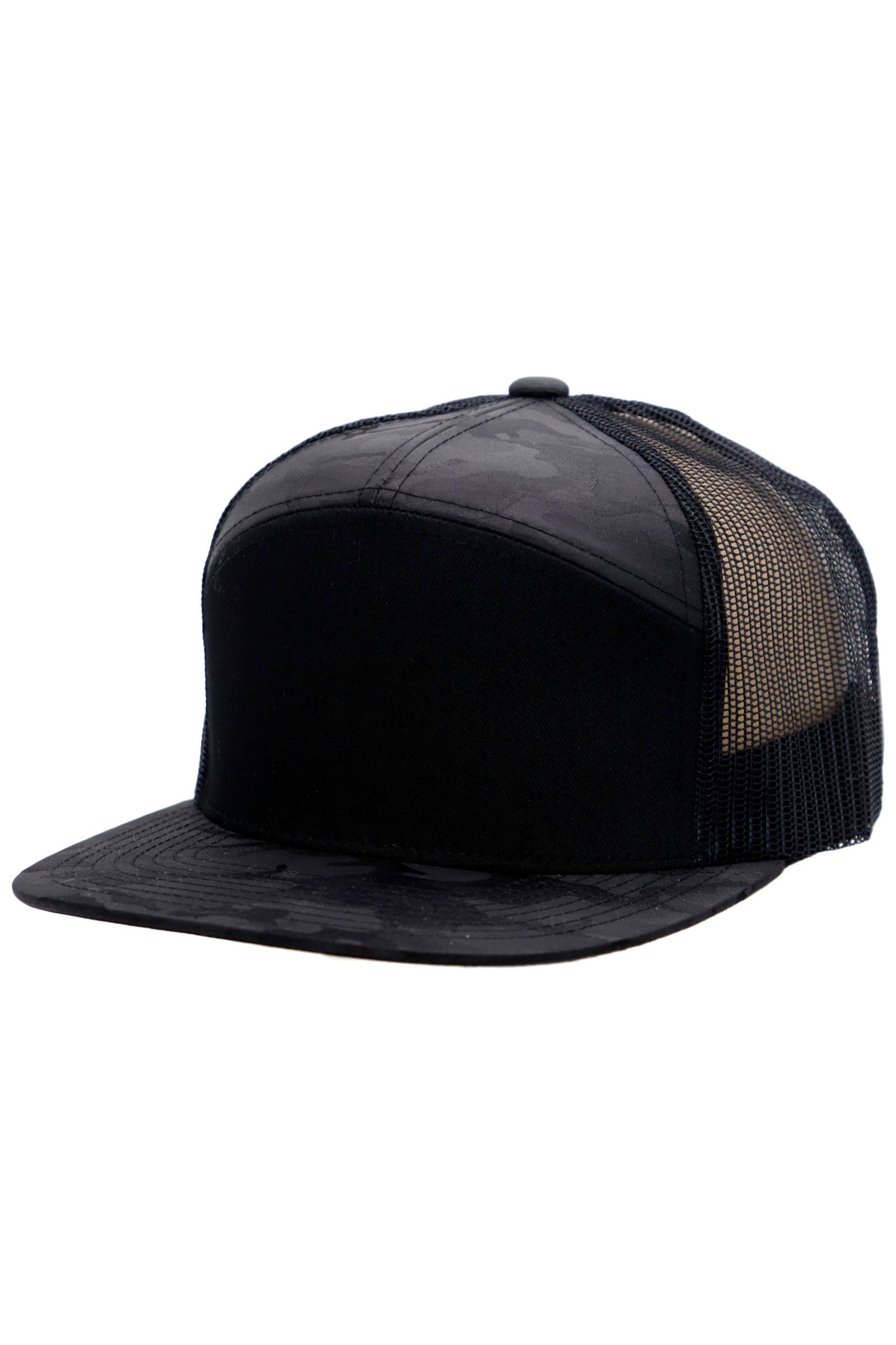 Cap Zone - Wholesale Trucker Hat - Unisex - Solid Front Nylon Camo 7 Panel Flat Trucker Hat7