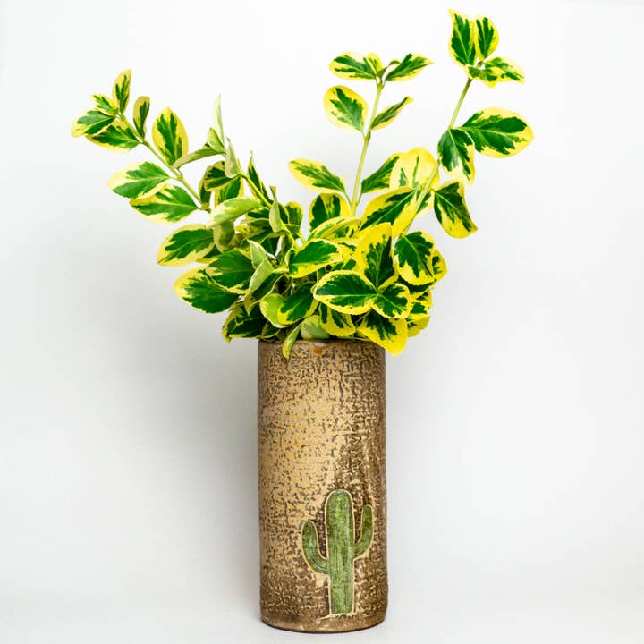 Saguaro Cactus Pattern Handmade in Ohio Ceramic Vase for wholesale by White Squirrel Clayworks