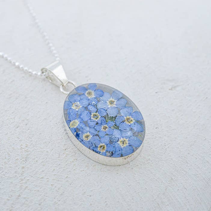 Blue Primavera Forget Me Not Necklace, Medium Oval for wholesale on Faire
