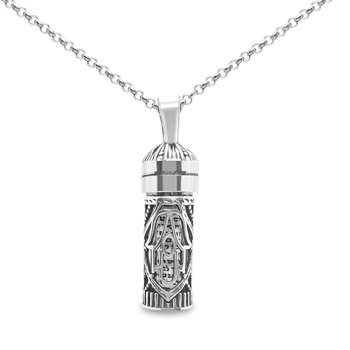 Hamsa Mezuzah Necklace | Sterling Silver for wholesale by ALEF BET JEWELRY