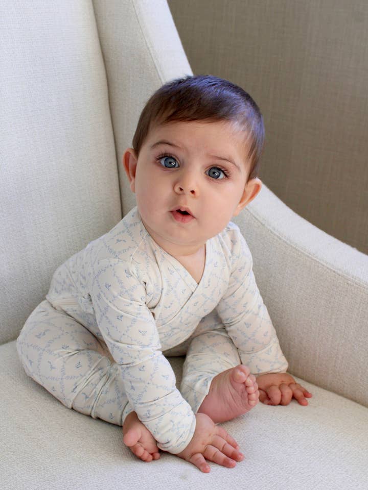 Little Threads - Wholesale Sleepsuit - Baby - Blue Lattice Bamboo Wrap Footie1