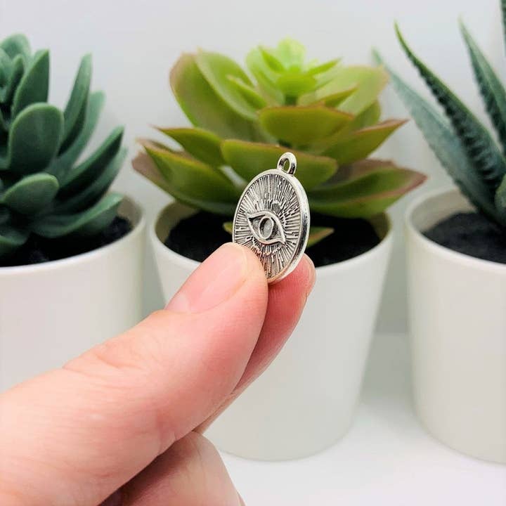 Guerrilla Charm - Wholesale Individual Charm/Pendant - Silver Evil Eye Coin Charms, 20x17mm3