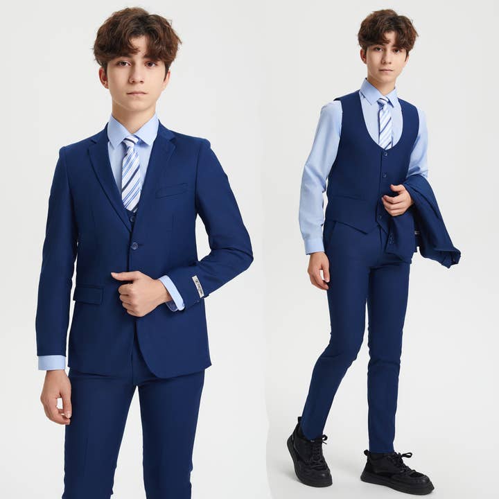 Suits America - Wholesale Suit Set - Kids - Stacy Adams Boys Suit 5-Piece w/ Dress Shirt & Tie, Indigo