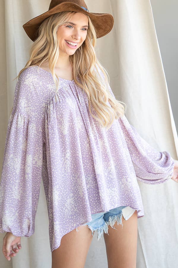 LAVANDA T1042H OUTLET SALDI Top a Maniche Lunghe con Dettagli a Sbuffo in vendita all'ingrosso su Faire1