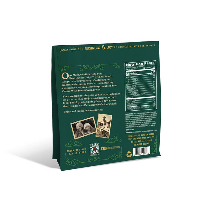Rose Sisters Chips - Wholesale Crisps - Sour Cream w Sweet Onion Baked Flour Tortilla Chips -Snak Sz1