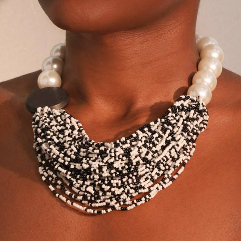 PEACH ACCESSORIES - Wholesale Beaded/Pearl Necklace - Seed Bead Necklace with Large Faux Pearls NEK5441