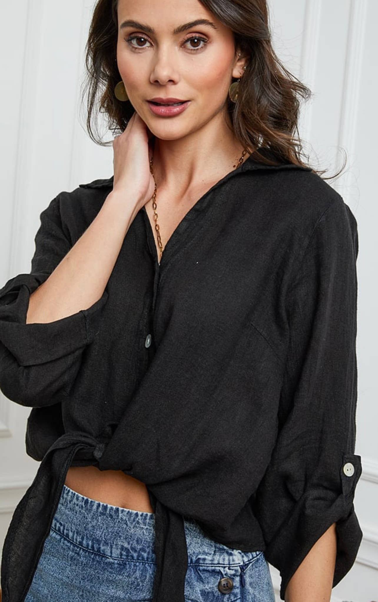 LÉA & LUC - Venta al por mayor Camisa con botones - Mujer - Camisas anudadas a la cintura en 100% lino REF. 220219