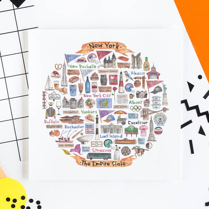 Impression à l'aquarelle avec icônes de New York pour la vente par Green Blanky Studio