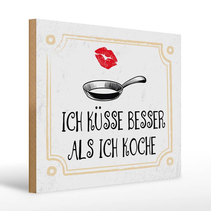 Femer - Wholesale Sign - Wooden sign saying Ich küsse besser als ich koche 40x30cm0