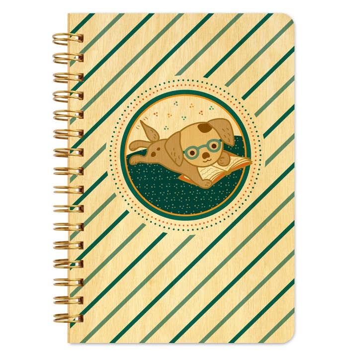 Puppy Pages houten notitieboek - Reading Dog voor wholesale door Night Owl Paper Goods