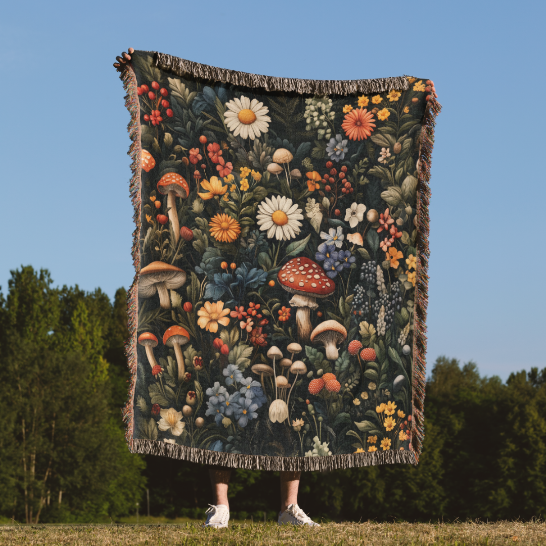 Havelli Studio - Wholesale Throw Blanket - Mystic Mycelium Mushroom Dark Academia Woven Blanket1