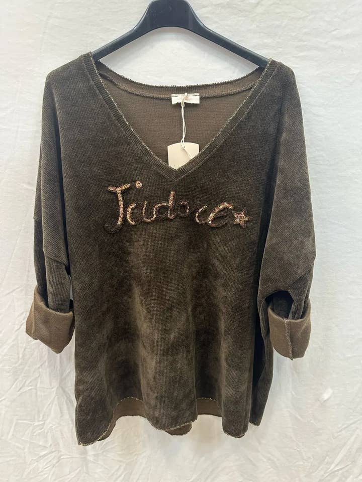 Mimi & Gogo - Wholesale Sweatshirt - Women's - Velvet Sweatshirt I love @4589_HVJadore5