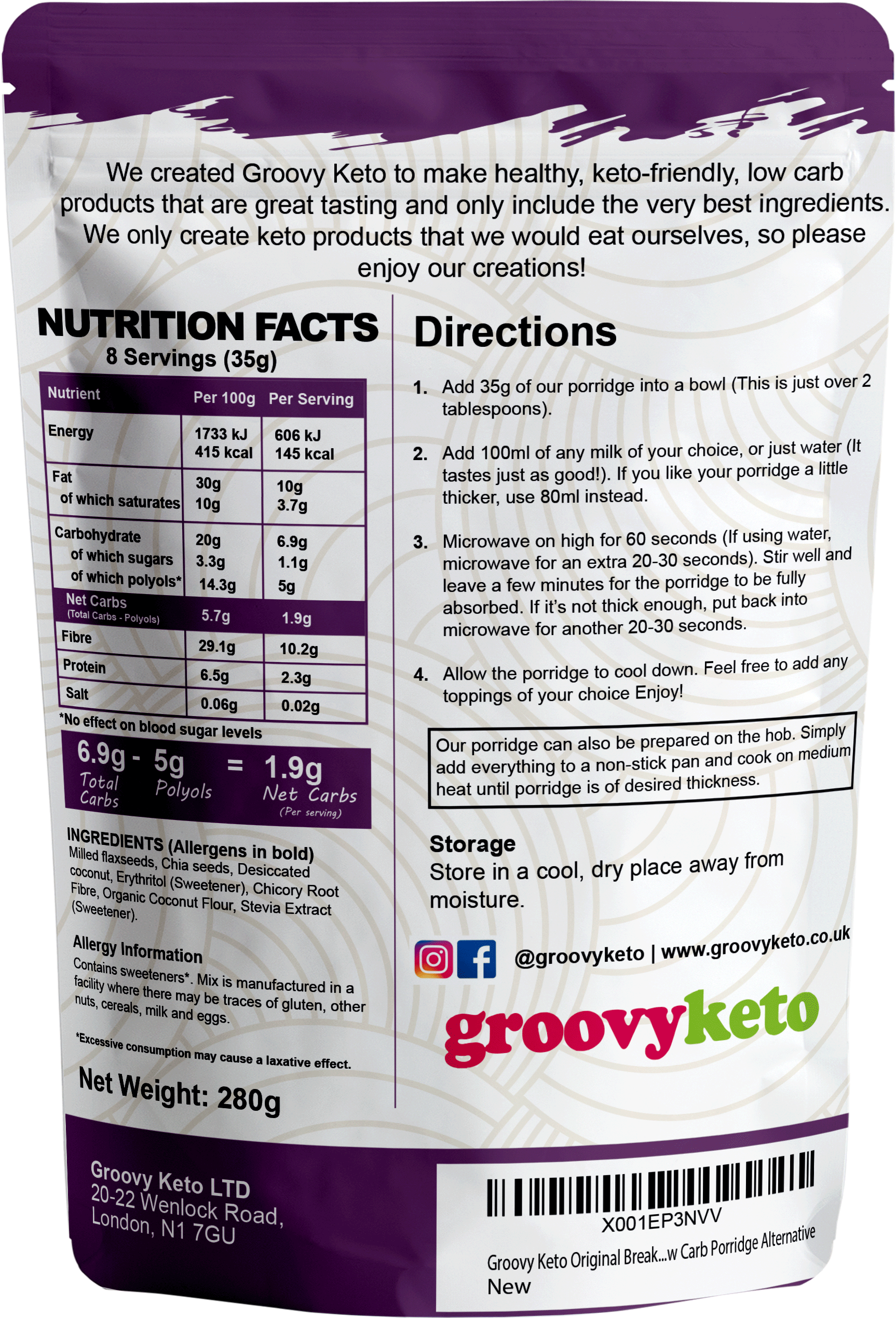 Groovy Keto – wholesale Breakfast cereal – Groovy Keto Original Porridge1