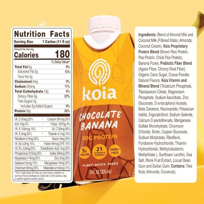 Koia - Wholesale Protein/Superfood Powder - Chocolate Banana Nutrition Shake - 12pk Shelf Stable5