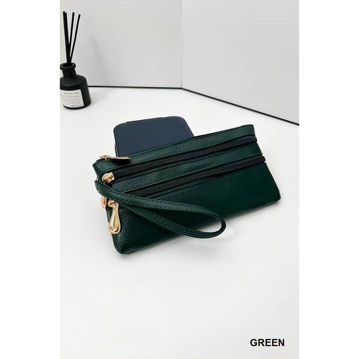 42POPS - Wholesale Wallet - Women's - ,..SI-26468 Vegan Leather Triple Zipper Wrist Wallet Clutch