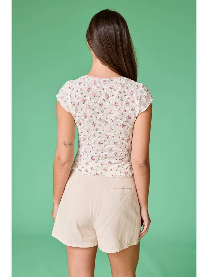 Pink PT18101-1 - Emily V-Neck Mesh Top Floral for wholesale on Faire