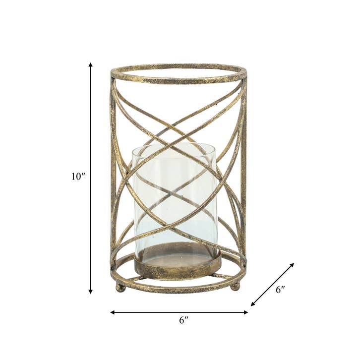 Sagebrook Home – wholesale Candle holder – Gold 10 in. Metal Cylinder Hurricane Candle Holder