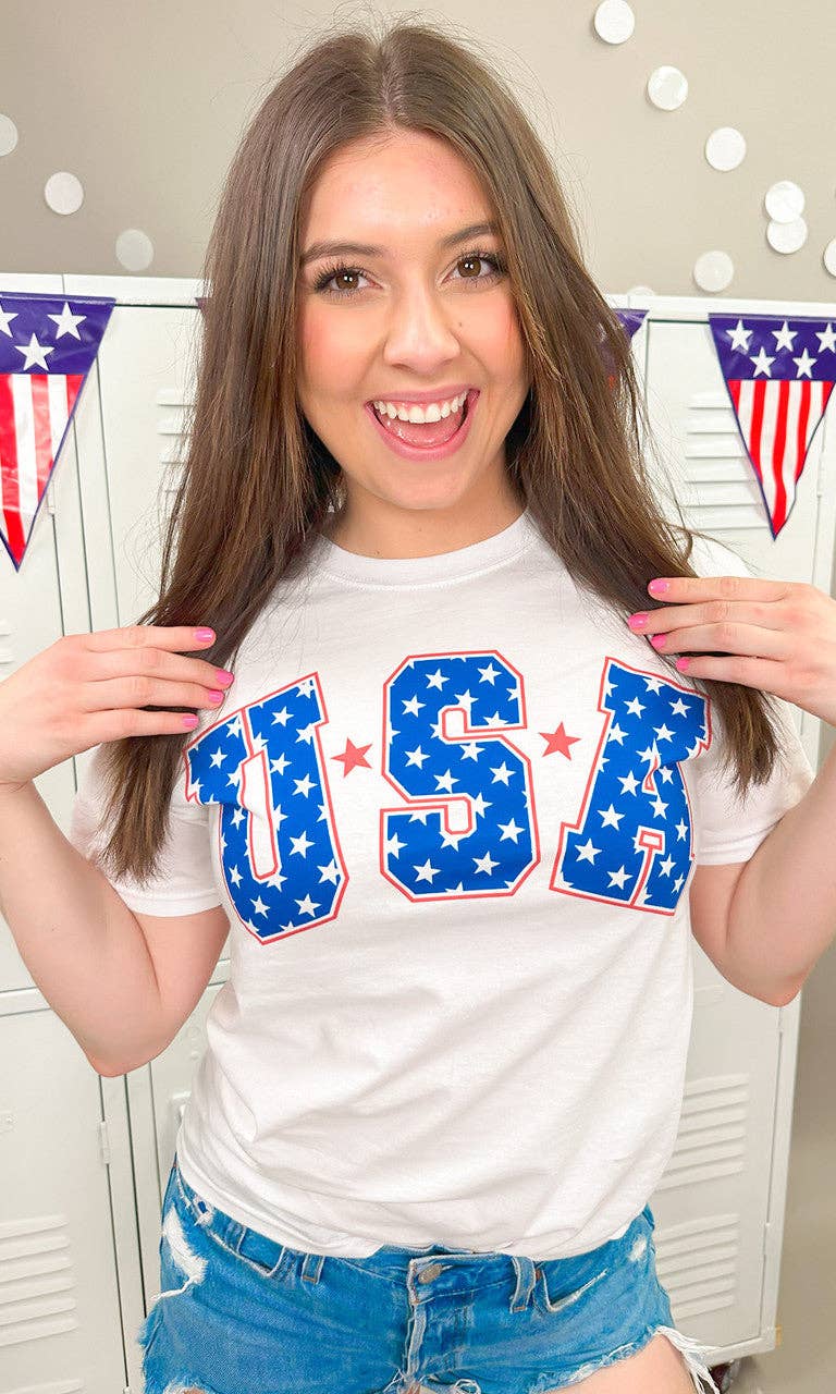 Sugar Stitch - Vente T-shirt sérigraphié – femme - T-shirt à motif patriotique USA Stars1