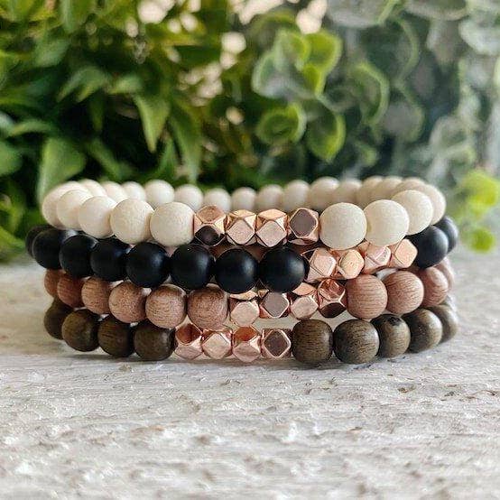 REMOVED BRAND – wholesale Pärlarmband – Minimalistisk Trä+Rose Gold pärlarmband - 6 MM