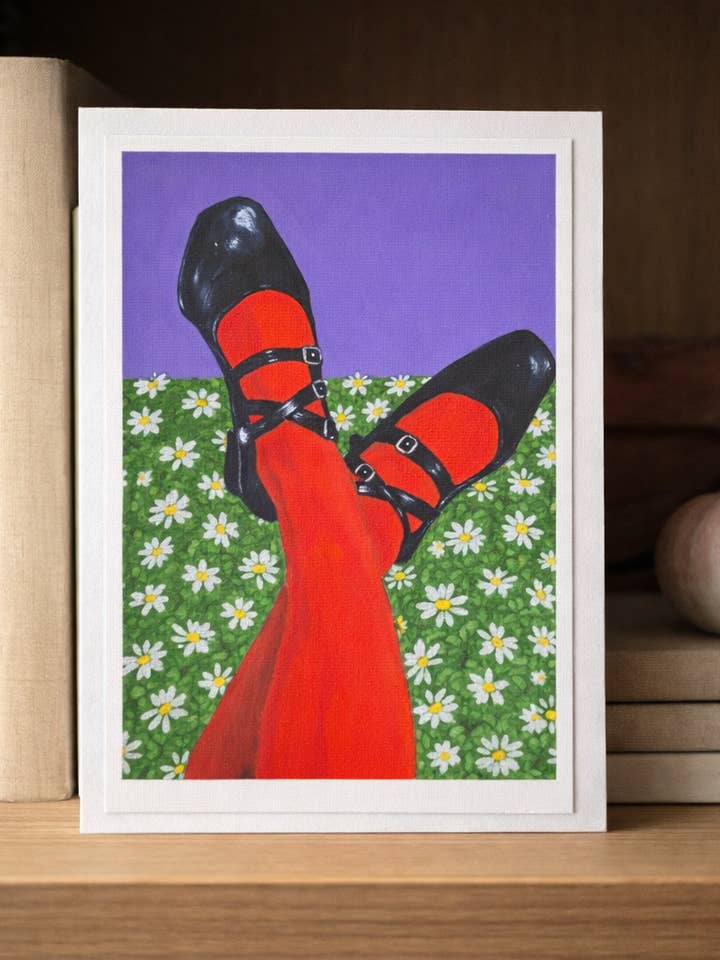 Red Legs and Daises Greetings Card for wholesale by Red Vintage