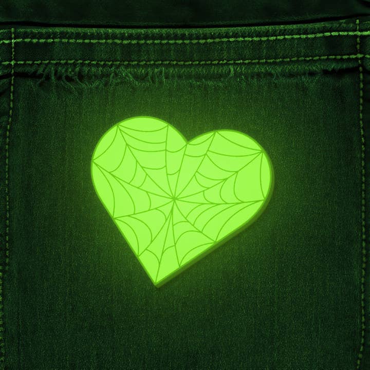 Studio Ten Design - Wholesale Lapel Pin/Button - Glow in the Dark Cobweb Heart Hard Enamel Pin