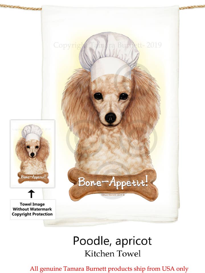 Poodle Apricot - White Flour Sack Kitchen Towel for wholesale by Pet Gifts USA, LLC