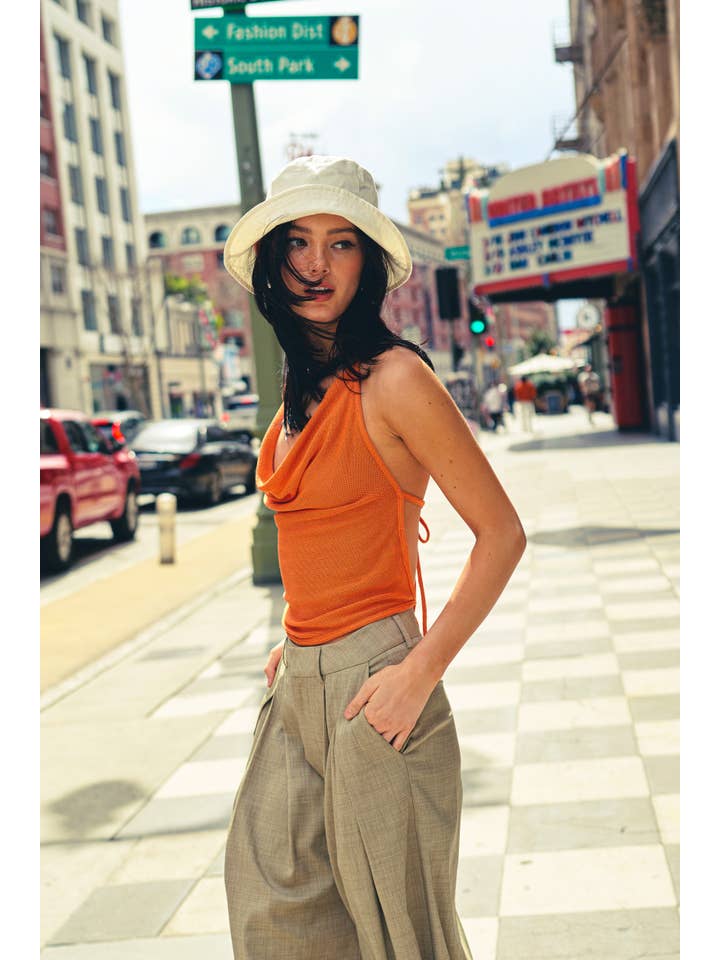 Mimosa - Wholesale Tank Top - Women's - Cowl Neck Open Back Tie Tank Top6