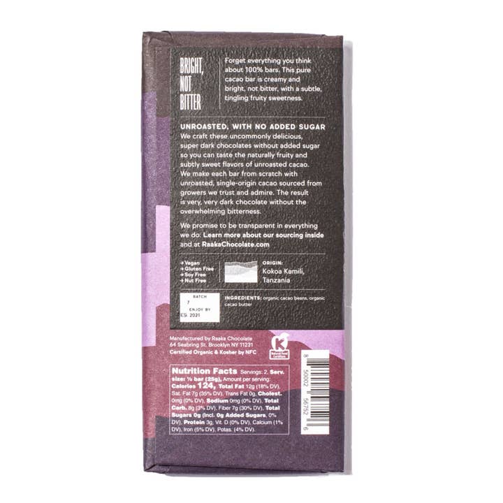 Raaka Chocolate - Wholesale Chocolate Bar - 100% Cacao (No Added Sugar) Chocolate Bar2