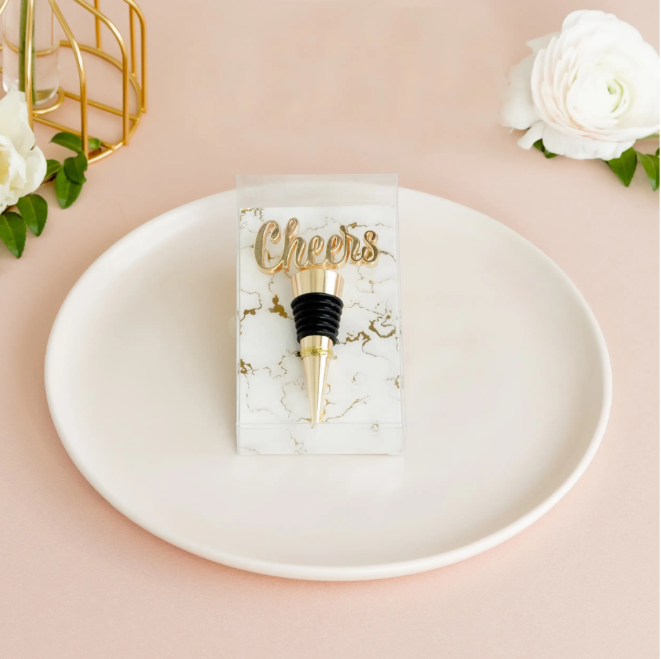 Weddingstar Inc. - Vente Bouchon de vin - Bouchon de bouteille de vin en métal doré - « Cheers »1