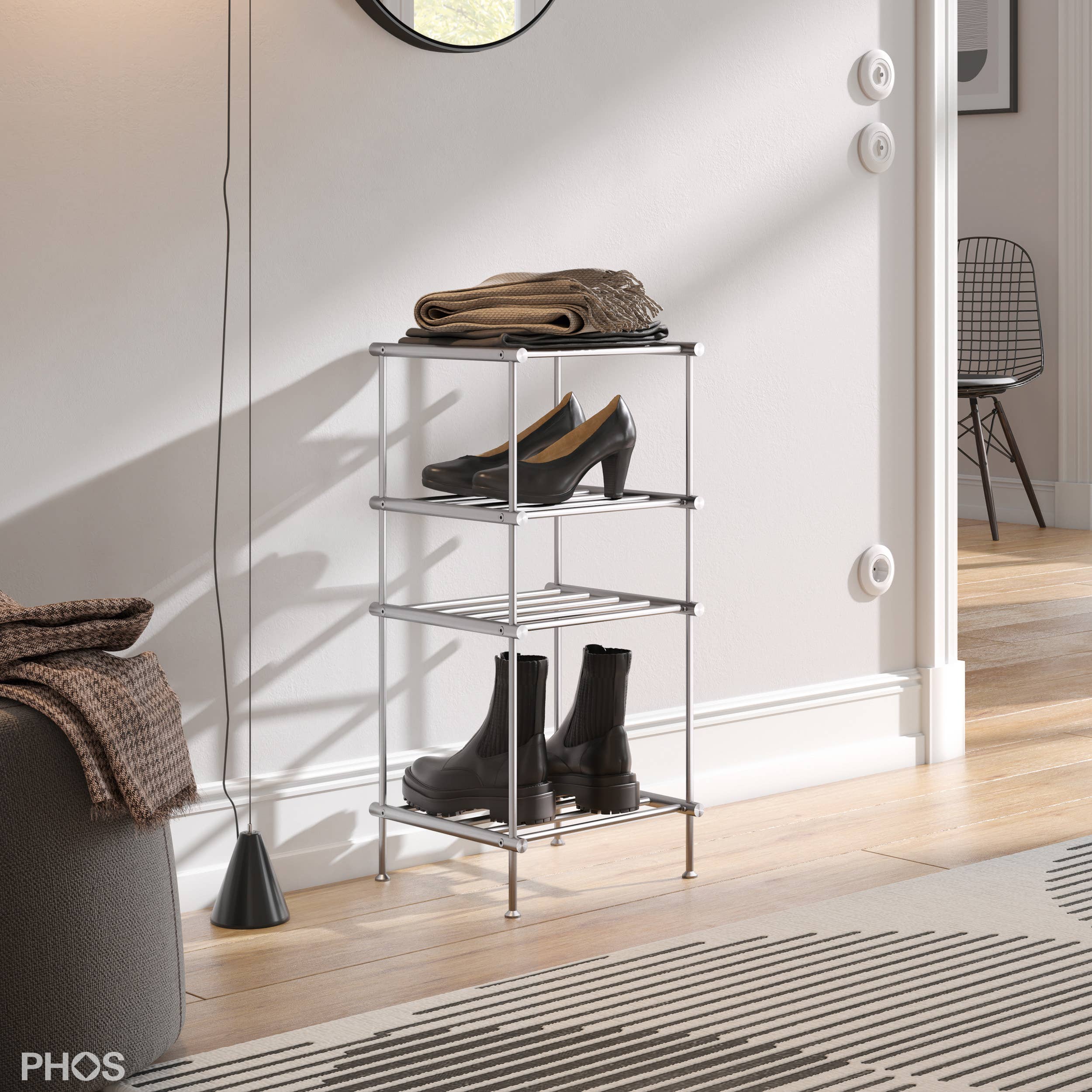 PHOS Design GmbH - Wholesale Shoe Rack - Narrow high shoe racks made of solid stainless steel, free-standing4