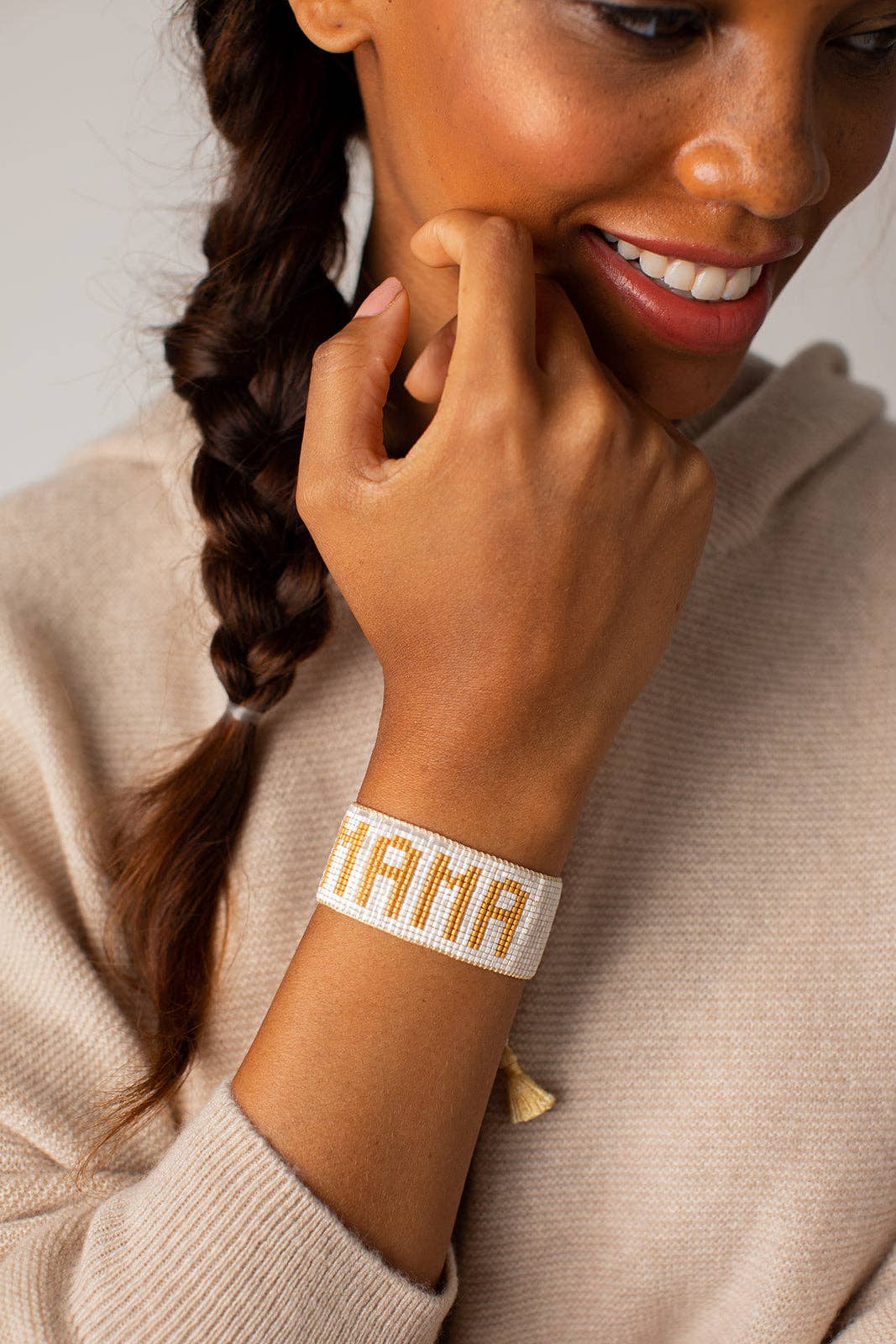 HART - Wholesale Beaded Bracelet - White & Gold MAMA Bracelet4