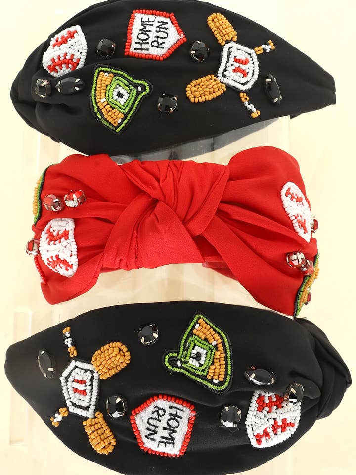 Baseball Themed Knotted Jeweled beaded Headband for wholesale by SP Sophia Collection