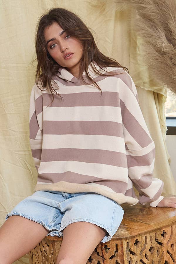 BUCKETLIST INC - Wholesale Hoodie - Women's - IT2307 Striped Fleece Sweatshirt Hoodie9