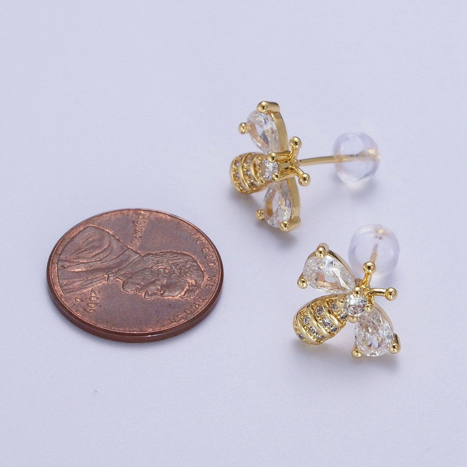Aim Eternal - Wholesale Stud/Post Earrings - 14K Gold Filled Micro Paved Bumble Queen Bee Cubic Zirconia Gold Stud Earrings | X9342