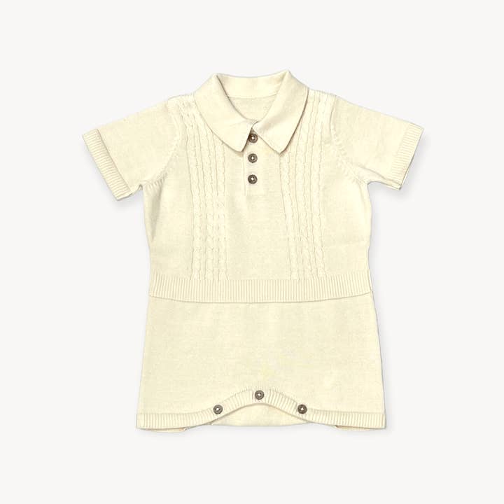 Viverano Organics - Wholesale Bodysuit (Non-Footed) - Baby - Milan Collar & Cable Knit Baby Bodysuit (Organic)5