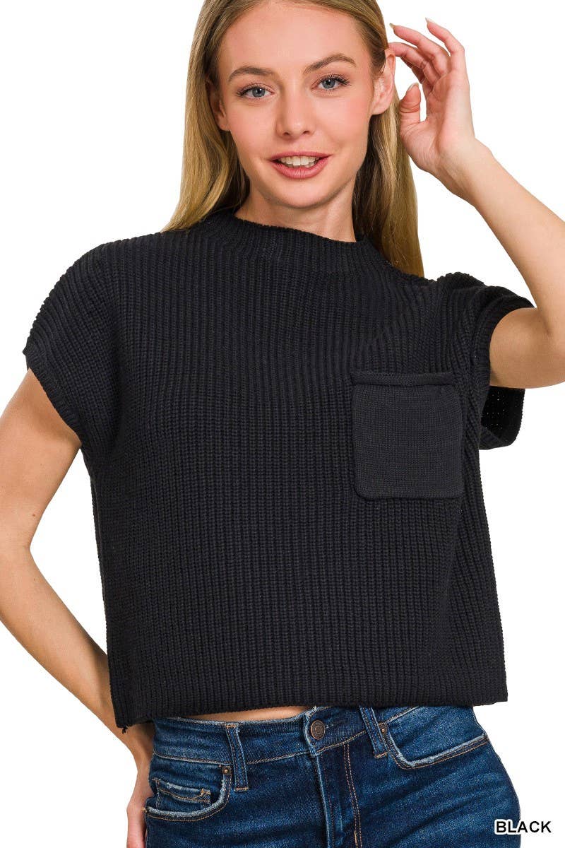 Vanilla Monkey – wholesale Knitted jumper – Women′s – Mock Neck Short Sleeve Cropped Sweater1