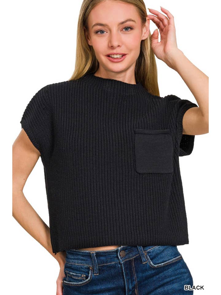 Vanilla Monkey – wholesale Knitted jumper – Women′s – Mock Neck Short Sleeve Cropped Sweater1