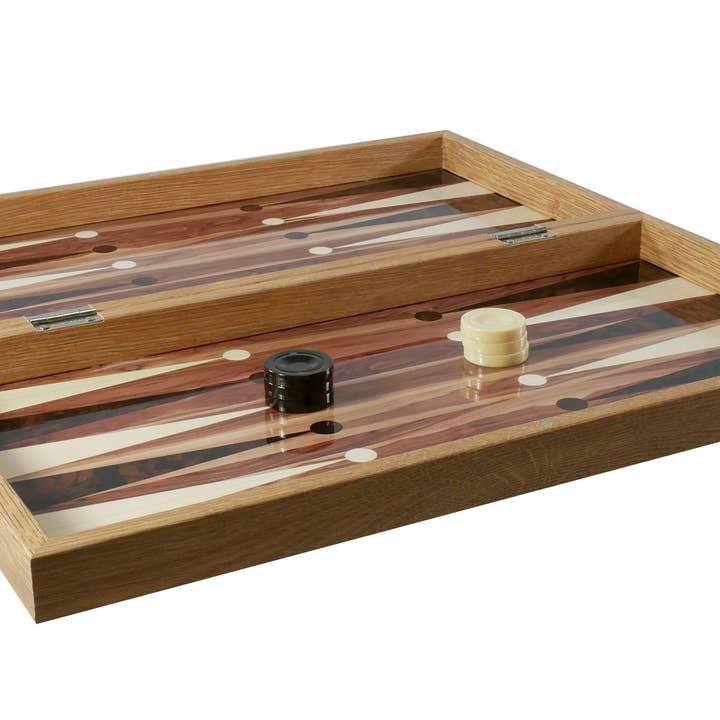 WorldWise Imports – Großhandel Brettspiele – Backgammon- 19" Backgammon-Set aus Wurzelholz mit Decoupage und Klappfunktion1