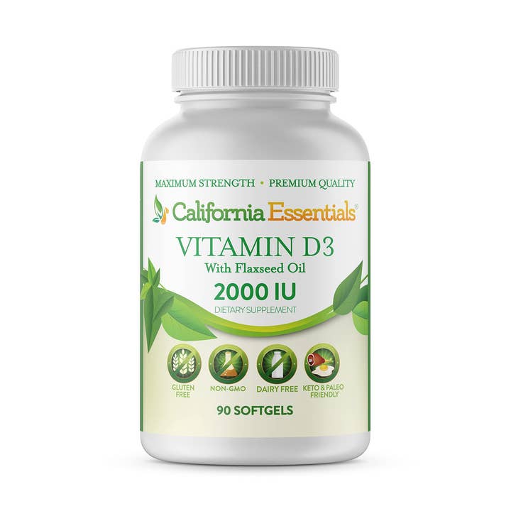California Essentials Vitamin D3 2,000 IU with Flaxseed Oil for wholesale by California Essentials