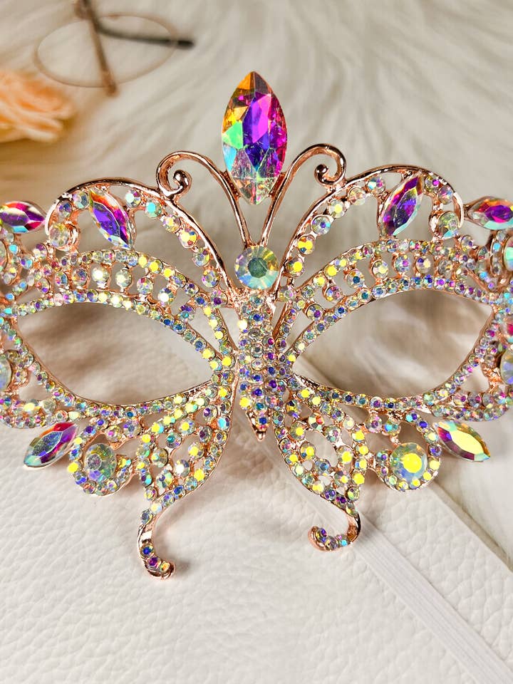 Happy Dream Gifts - Wholesale Costume - Women's - Butterfly Crystal Masquerade Mask, Wedding Party Gold Mask