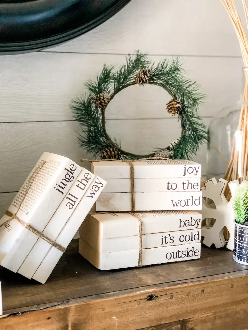 Trending Home Designs - Wholesale Decorative Tabletop Object - Christmas Stamped Stacked Books4