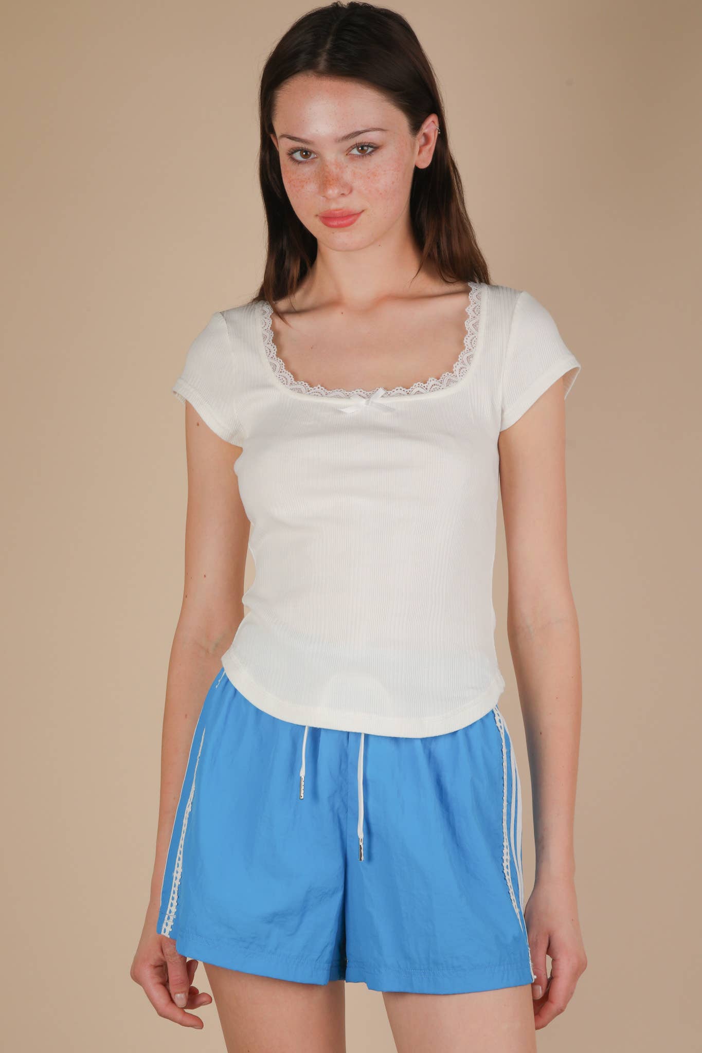 VERY J - Vente Haut en maille – femme - NT12169-Haut en maille côtelée avec dentelle et nœud15