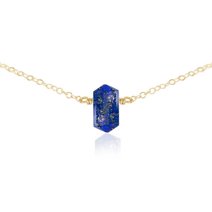 Double Terminated Lapsi Lazuli Mini Crystal Point Choker Necklace for wholesale by Luna Tide