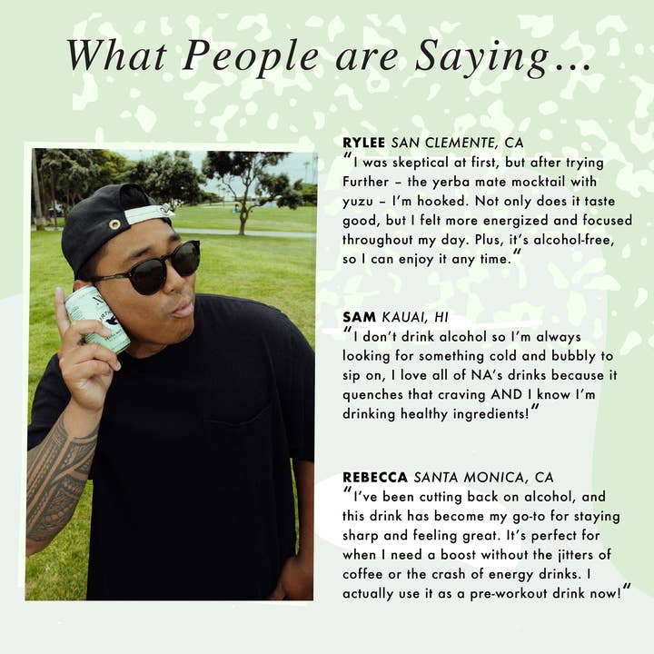 The NA Beverage Company - Wholesale Non-Alcoholic Aperitif/Mocktail - Further, Yerba Mate Yuzu, Functional Mocktail (12 Pack)9