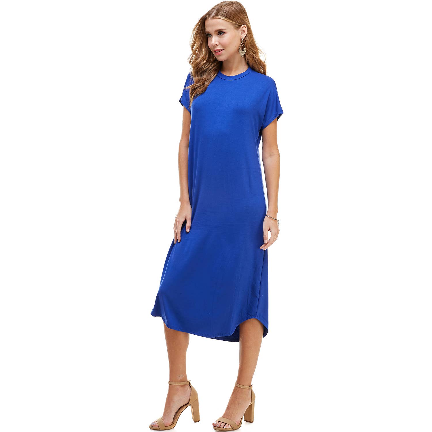 Azules Clothing - Wholesale Dress - Women's - ADM-8252RS Loose fit Crew Neck Hem Midi Dress22
