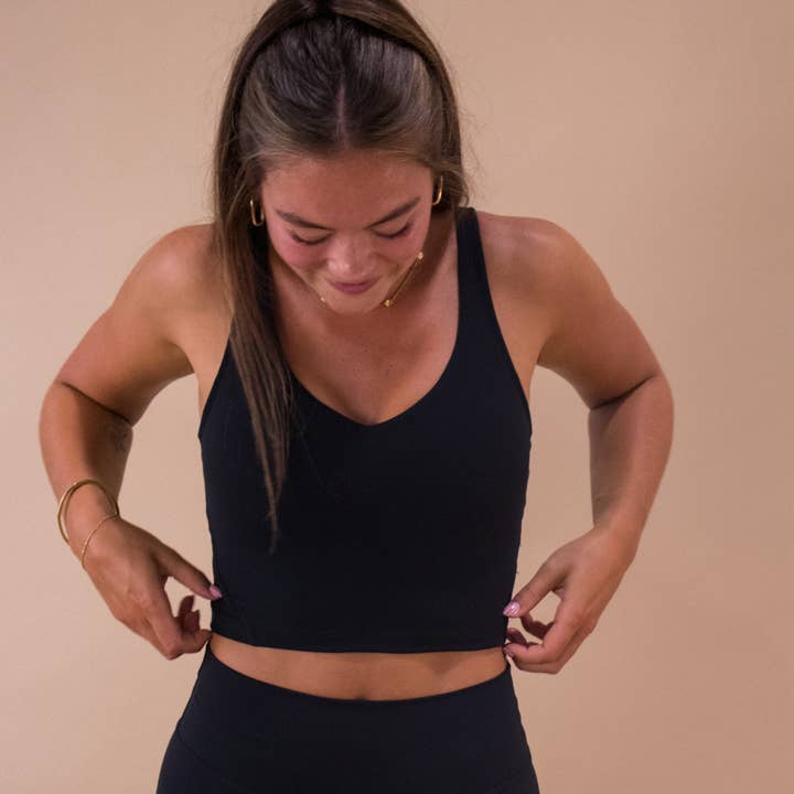 Flex V-Neck Bra with Scoop Back | A-D+ cup | Medium Support | Black for wholesale by DYM Athletics