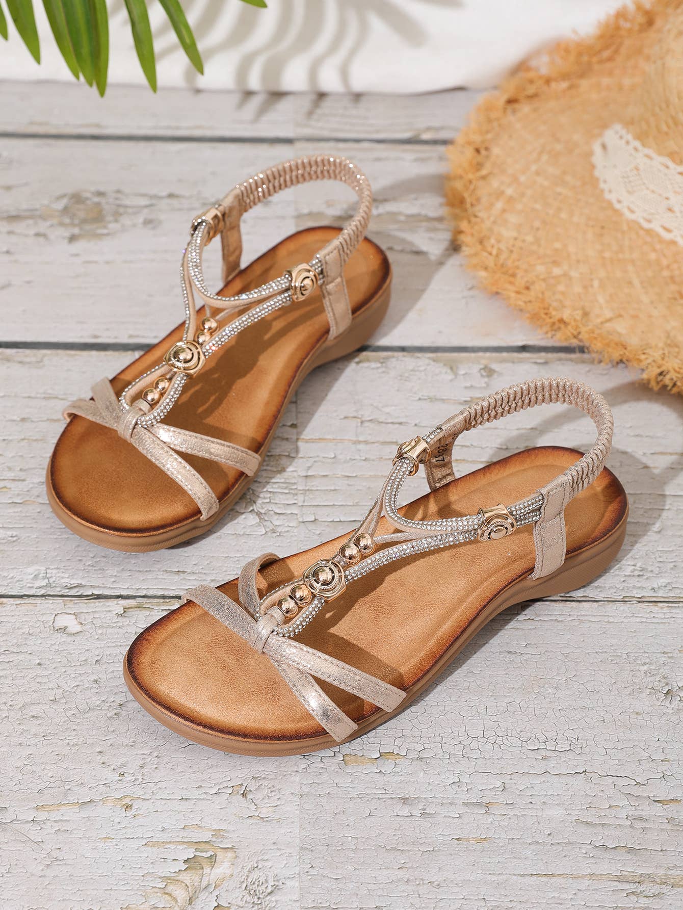 Rentoes – wholesale Sandaler - Dam – Platt sandal dam med pärlor och diamanter JS698-2815