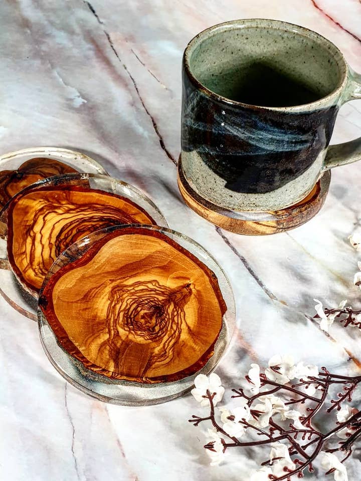 Olive wood and Resin Drinks Coaster for wholesale by Anastasiou Designs