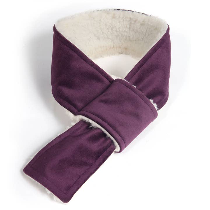 Dog Scarf - Plum Velvet and Sherpa for wholesale by Creature Clothes