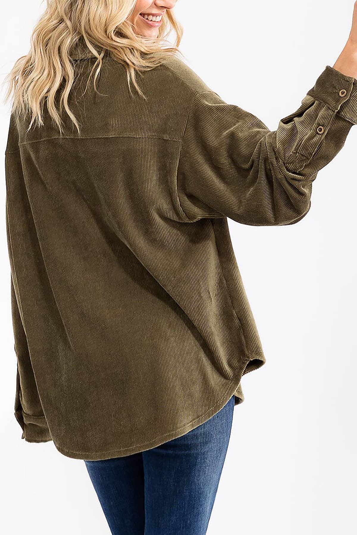 ROUSSEAU - Wholesale Button Down Shirt - Women's - OVERSIZED CORDUROY BUTTON DOWN POCKET FRONT TOP13